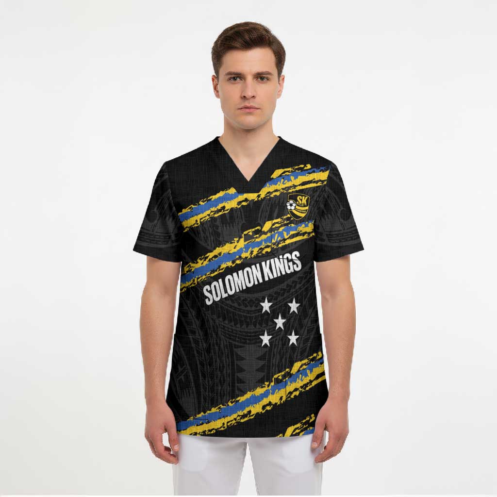 Kings Solomon Islands Football Custom Scrub Top Come On Solomons Polynesian Grunge Style LT14 - Polynesian Pride