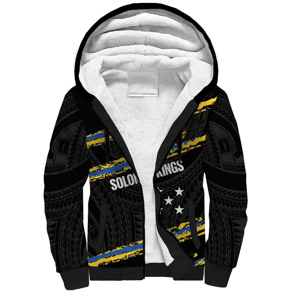 Kings Solomon Islands Football Custom Sherpa Hoodie Come On Solomons Polynesian Grunge Style LT14 Unisex Black - Polynesian Pride