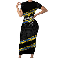 Kings Solomon Islands Football Custom Short Sleeve Bodycon Dress Come On Solomons Polynesian Grunge Style LT14 Long Dress Black - Polynesian Pride