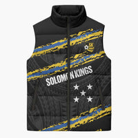 Kings Solomon Islands Football Custom Sleeveless Puffer Jacket Come On Solomons Polynesian Grunge Style LT14 Unisex Black - Polynesian Pride