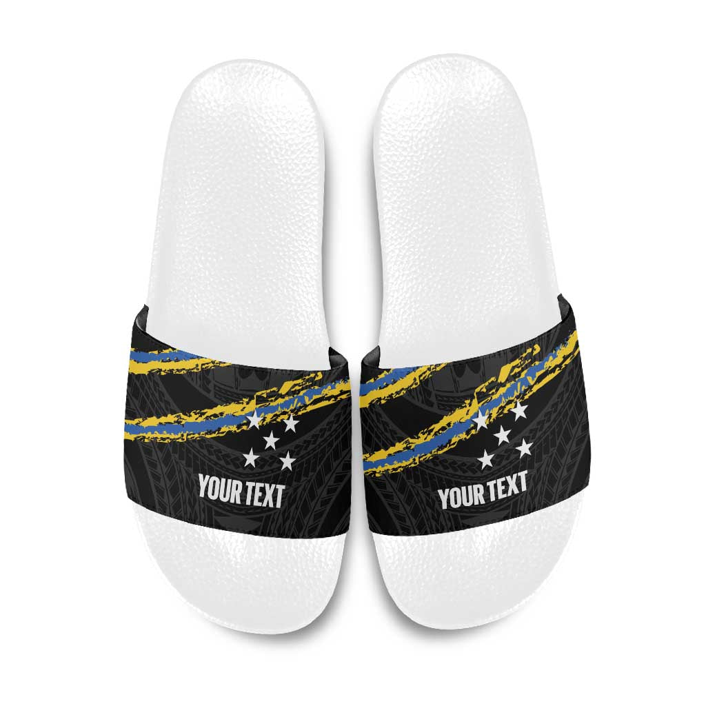 Kings Solomon Islands Football Custom Slide Sandals Come On Solomons Polynesian Grunge Style LT14 Black - Polynesian Pride