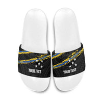 Kings Solomon Islands Football Custom Slide Sandals Come On Solomons Polynesian Grunge Style LT14 Black - Polynesian Pride