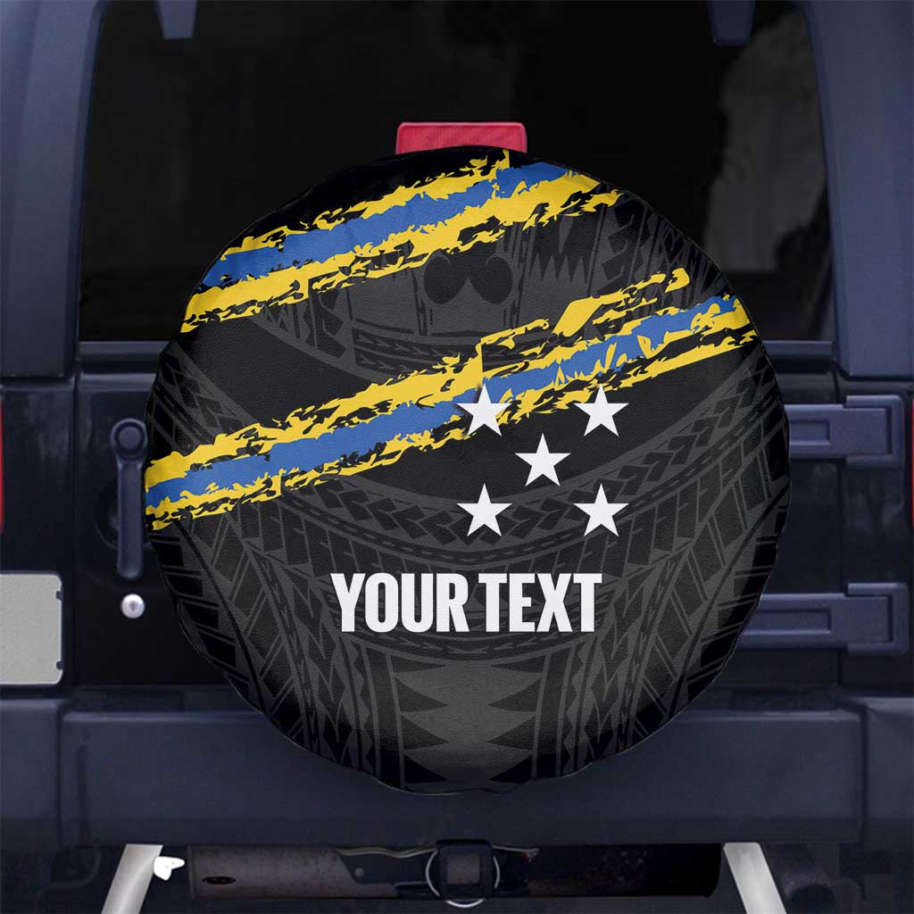 Kings Solomon Islands Football Custom Spare Tire Cover Come On Solomons Polynesian Grunge Style LT14 No hole Black - Polynesian Pride
