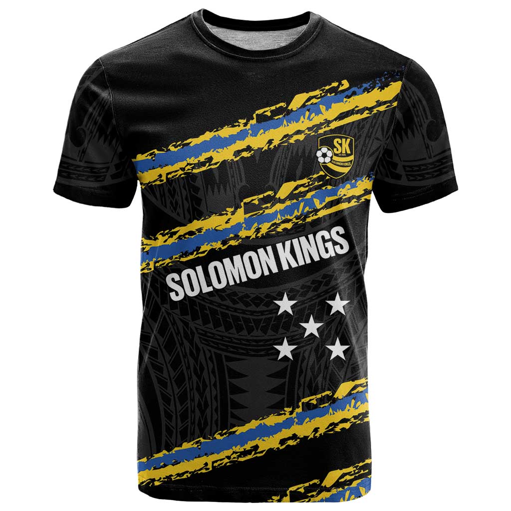 Kings Solomon Islands Football Custom T Shirt Come On Solomons Polynesian Grunge Style LT14 Black - Polynesian Pride