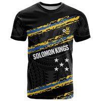 Kings Solomon Islands Football Custom T Shirt Come On Solomons Polynesian Grunge Style LT14 Black - Polynesian Pride