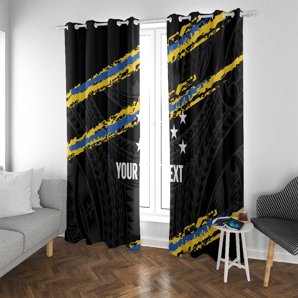 Kings Solomon Islands Football Custom Window Curtain Come On Solomons Polynesian Grunge Style LT14 With Grommets Black - Polynesian Pride