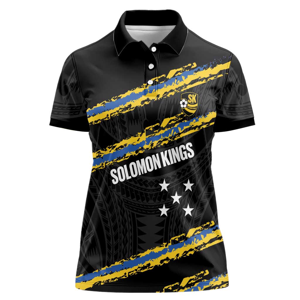 Kings Solomon Islands Football Custom Women Polo Shirt Come On Solomons Polynesian Grunge Style LT14 Female Black - Polynesian Pride
