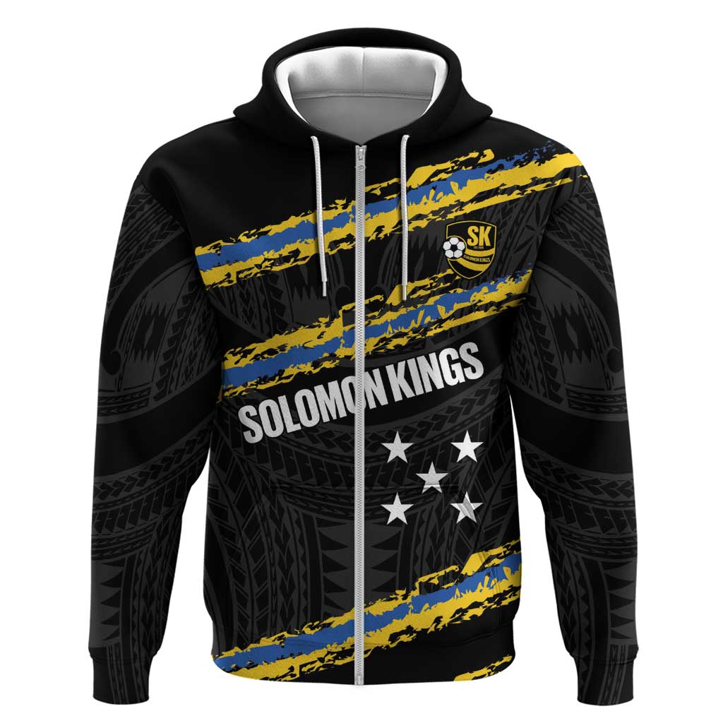 Kings Solomon Islands Football Custom Zip Hoodie Come On Solomons Polynesian Grunge Style