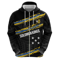 Kings Solomon Islands Football Custom Zip Hoodie Come On Solomons Polynesian Grunge Style LT14 - Polynesian Pride