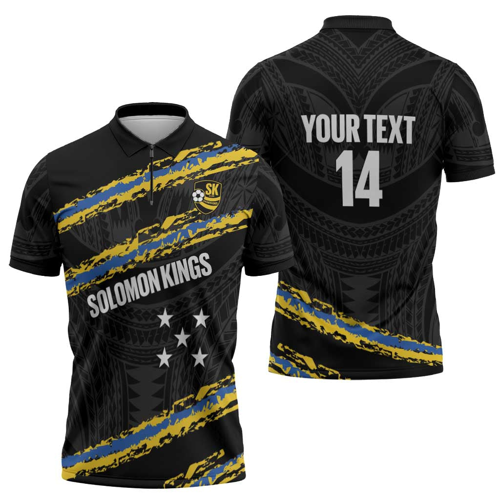Kings Solomon Islands Football Custom Zipper Polo Shirt Come On Solomons Polynesian Grunge Style LT14 - Polynesian Pride