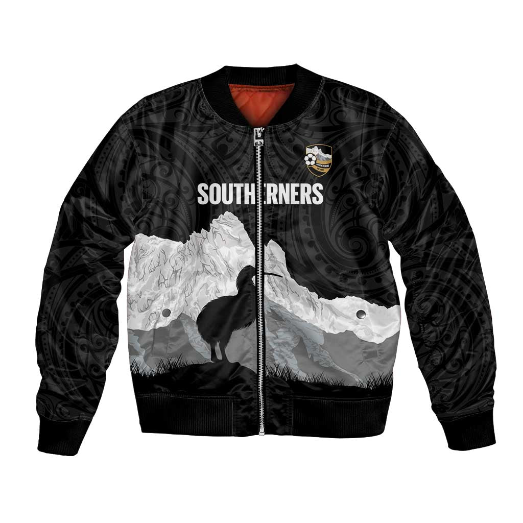 New Zealand South Island Football Custom Bomber Jacket Aoraki Mount Cook With Kiwi Maori Pattern