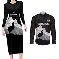 New Zealand South Island Football Custom Couples Matching Long Sleeve Bodycon Dress and Long Sleeve Button Shirt Aoraki Mount Cook With Kiwi Maori Pattern