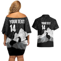 New Zealand South Island Football Custom Couples Matching Off Shoulder Short Dress and Hawaiian Shirt Aoraki Mount Cook With Kiwi Maori Pattern