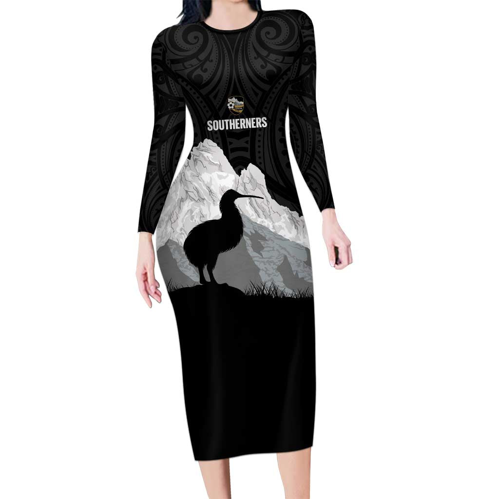 New Zealand South Island Football Custom Family Matching Long Sleeve Bodycon Dress and Hawaiian Shirt Aoraki Mount Cook With Kiwi Maori Pattern