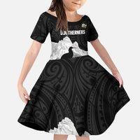 New Zealand South Island Football Custom Family Matching Off Shoulder Short Dress and Hawaiian Shirt Aoraki Mount Cook With Kiwi Maori Pattern