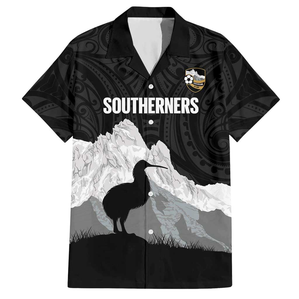 New Zealand South Island Football Custom Hawaiian Shirt Aoraki Mount Cook With Kiwi Maori Pattern