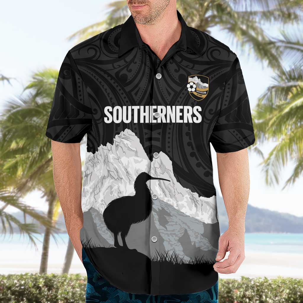 New Zealand South Island Football Custom Hawaiian Shirt Aoraki Mount Cook With Kiwi Maori Pattern