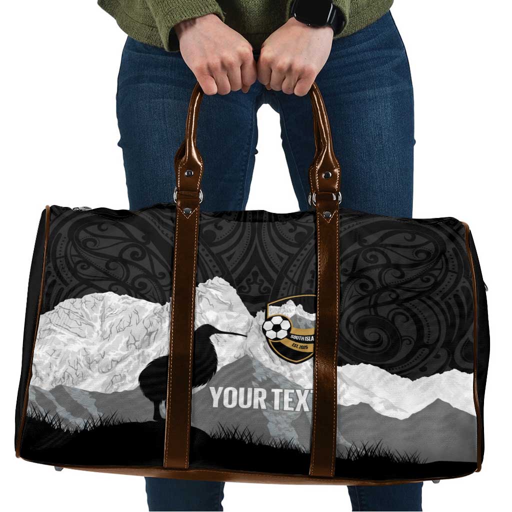 New Zealand South Island Football Custom Travel Bag Aoraki Mount Cook With Kiwi Maori Pattern