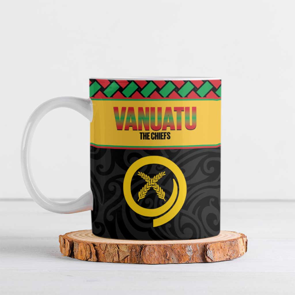 Vanuatu Football Custom Ceramic Mug Go Chiefs Basket-weave Pattern LT14 Black - Polynesian Pride