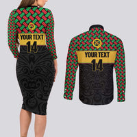 Vanuatu Football Custom Couples Matching Long Sleeve Bodycon Dress and Long Sleeve Button Shirt Go Chiefs Basket-weave Pattern