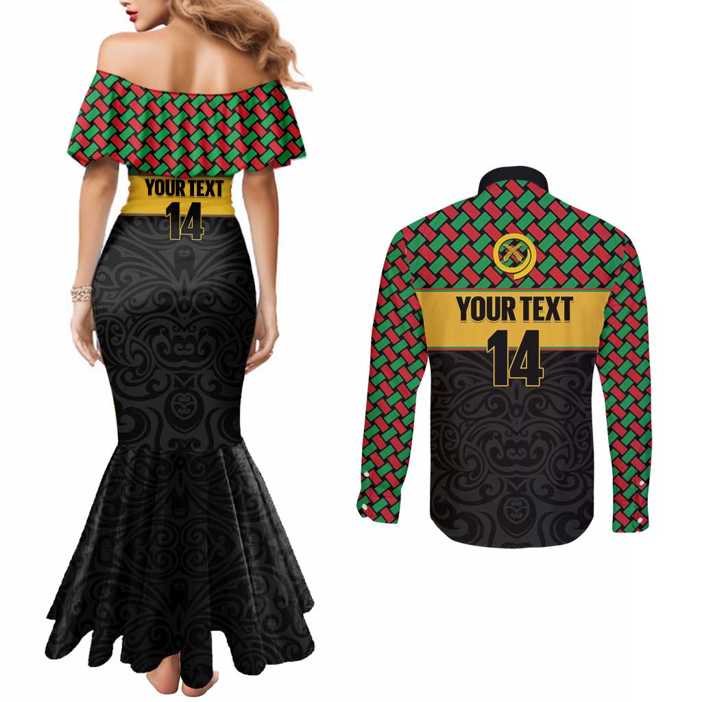 Vanuatu Football Custom Couples Matching Mermaid Dress and Long Sleeve Button Shirt Go Chiefs Basket-weave Pattern LT14 - Polynesian Pride