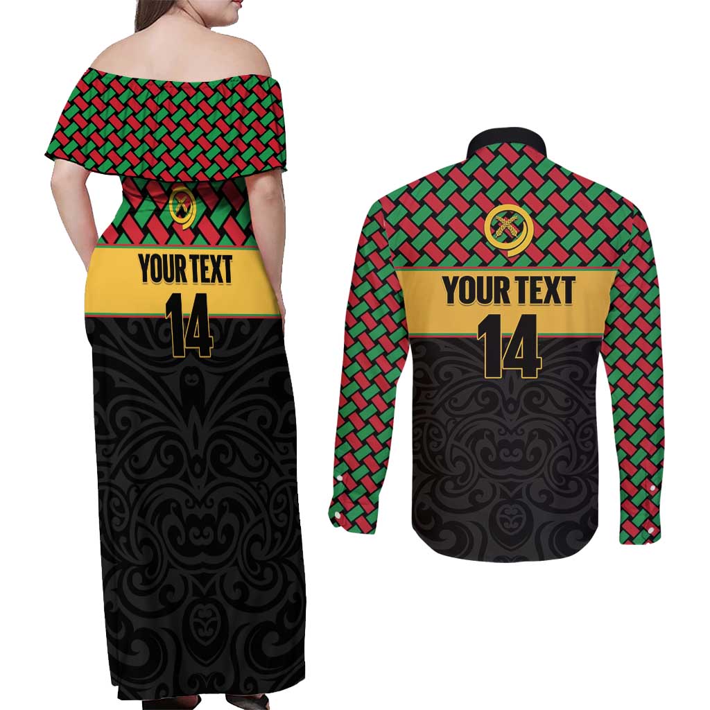 Vanuatu Football Custom Couples Matching Off Shoulder Maxi Dress and Long Sleeve Button Shirt Go Chiefs Basket-weave Pattern LT14 - Polynesian Pride