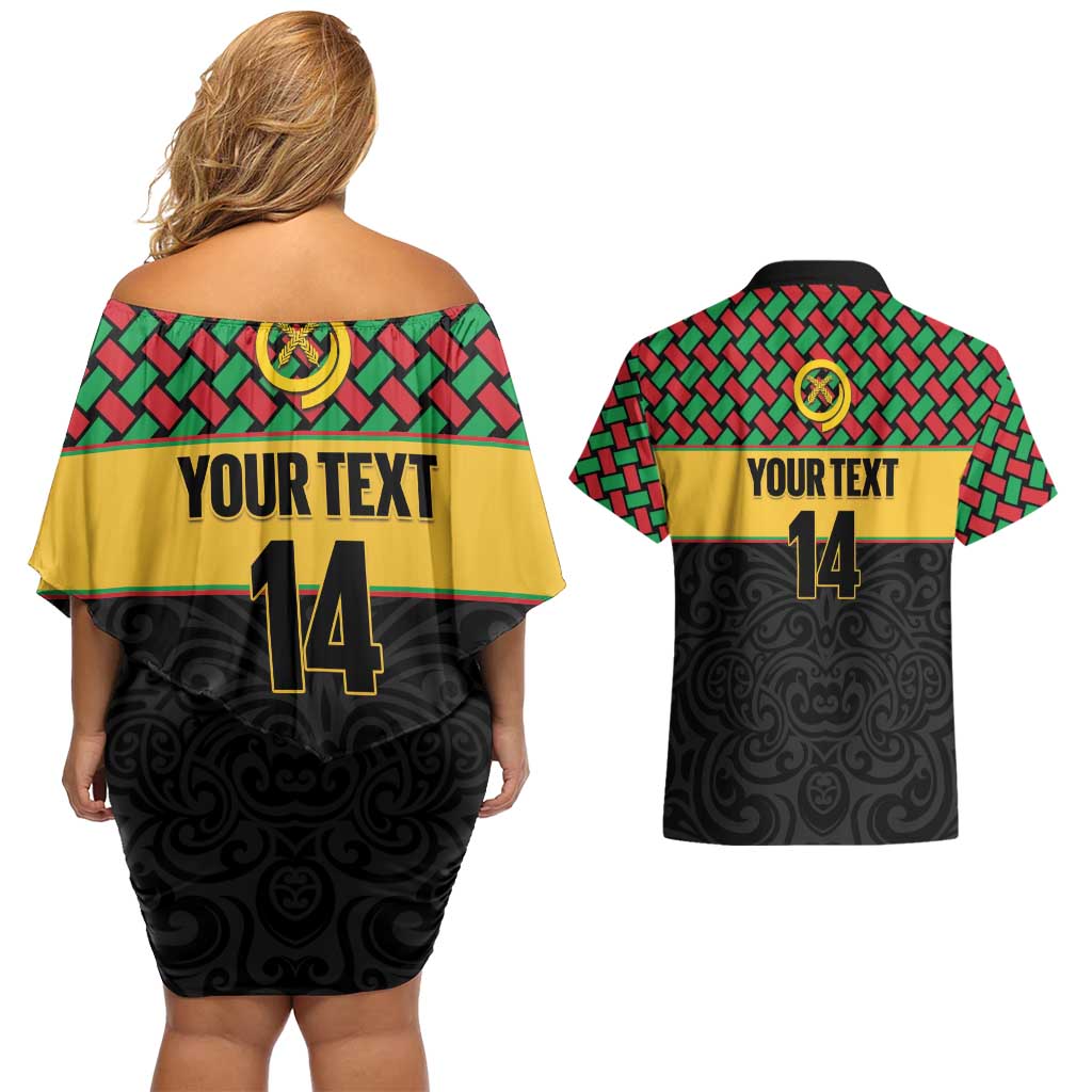 Vanuatu Football Custom Couples Matching Off Shoulder Short Dress and Hawaiian Shirt Go Chiefs Basket-weave Pattern LT14 - Polynesian Pride