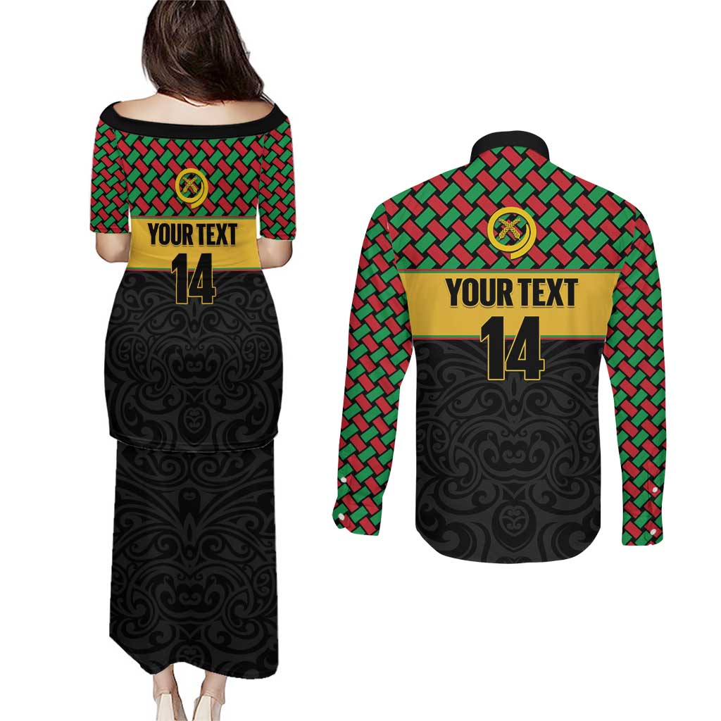 Vanuatu Football Custom Couples Matching Puletasi and Long Sleeve Button Shirt Go Chiefs Basket-weave Pattern LT14 - Polynesian Pride