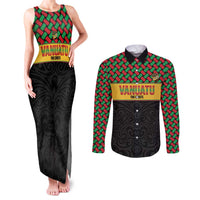 Vanuatu Football Custom Couples Matching Tank Maxi Dress and Long Sleeve Button Shirt Go Chiefs Basket-weave Pattern LT14 Black - Polynesian Pride