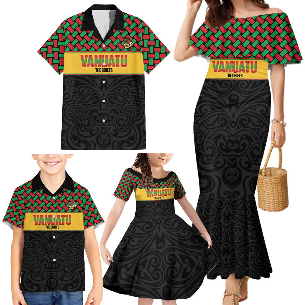 Vanuatu Football Custom Family Matching Mermaid Dress and Hawaiian Shirt Go Chiefs Basket-weave Pattern
