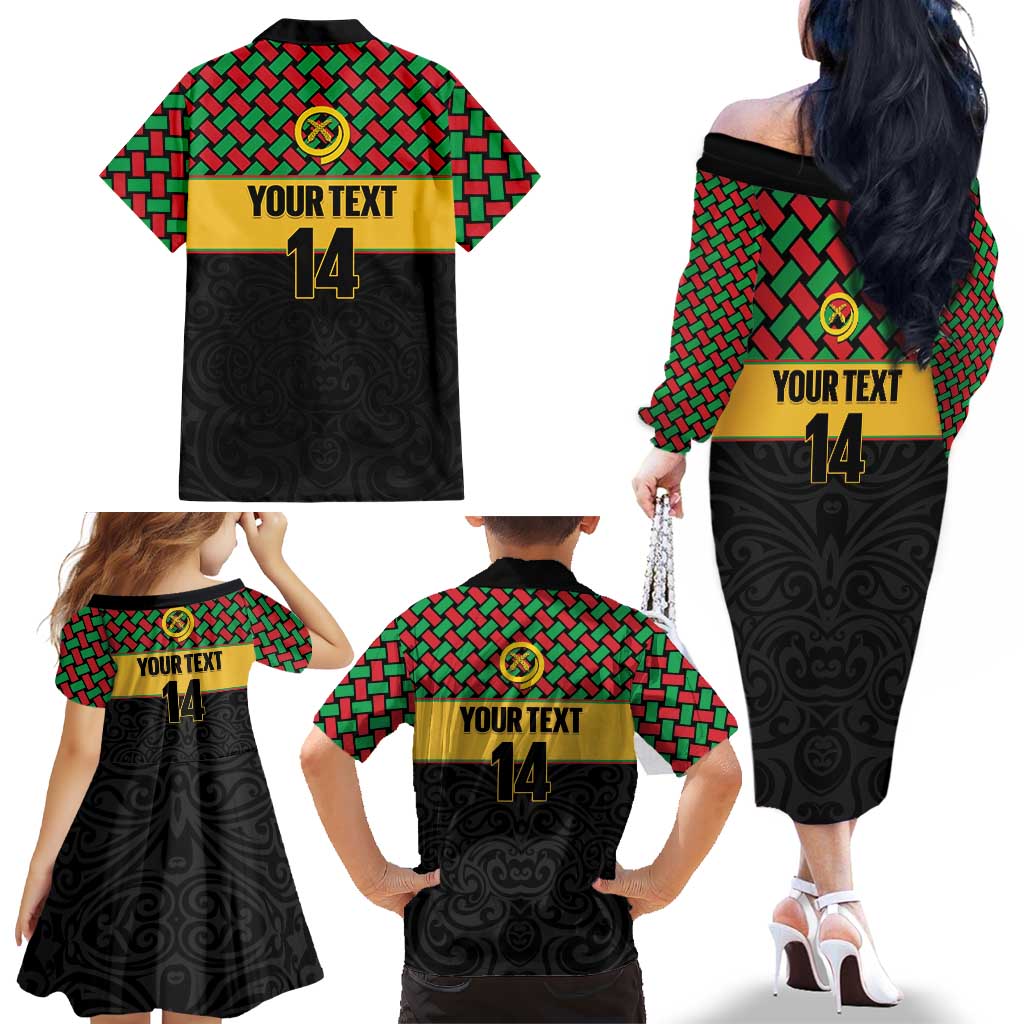 Vanuatu Football Custom Family Matching Off The Shoulder Long Sleeve Dress and Hawaiian Shirt Go Chiefs Basket-weave Pattern