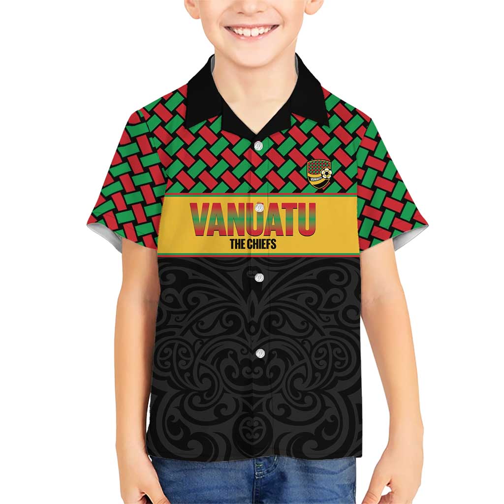 Vanuatu Football Custom Family Matching Off The Shoulder Long Sleeve Dress and Hawaiian Shirt Go Chiefs Basket-weave Pattern