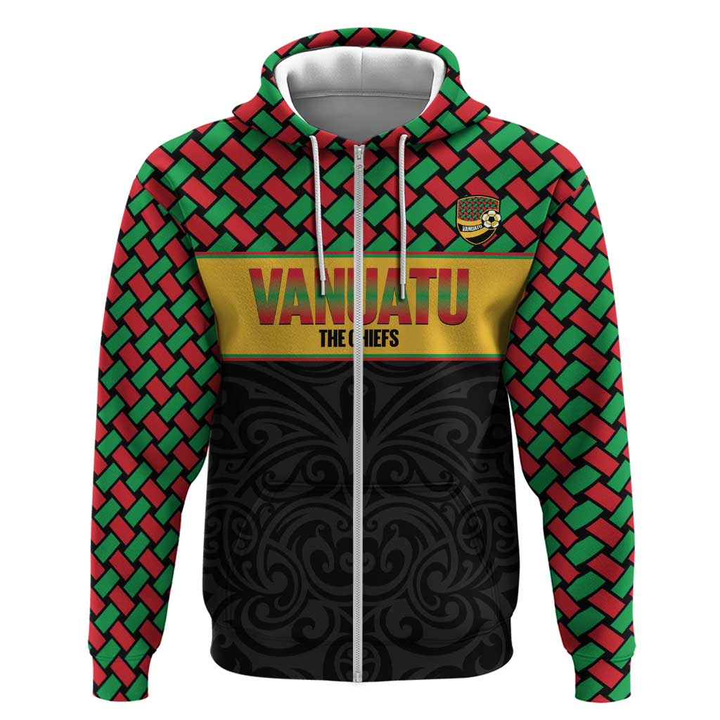 Vanuatu Football Custom Hoodie Go Chiefs Basket-weave Pattern LT14 Zip Hoodie Black - Polynesian Pride
