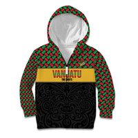 Vanuatu Football Custom Kid Hoodie Go Chiefs Basket-weave Pattern LT14 Zip Hoodie Black - Polynesian Pride