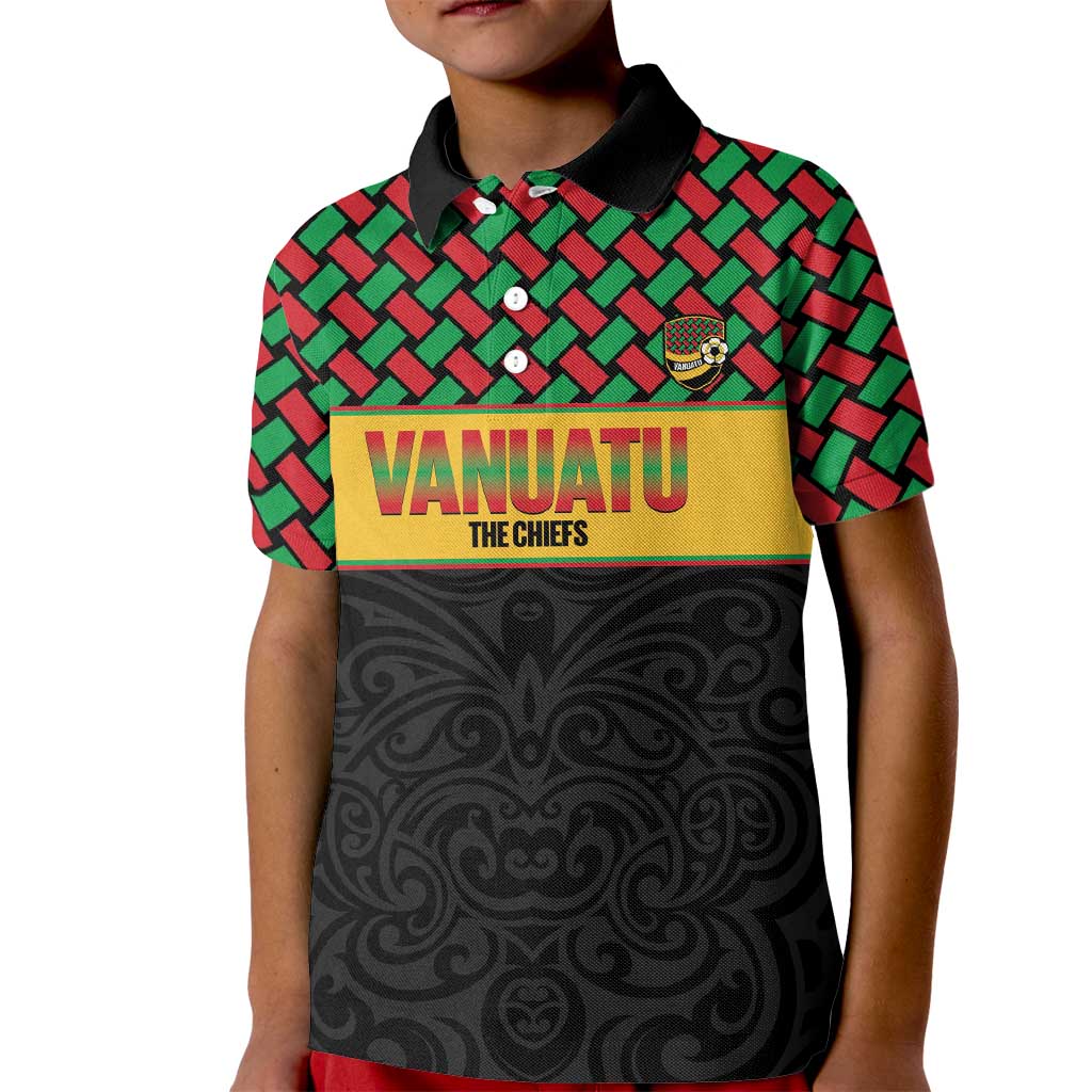 Vanuatu Football Custom Kid Polo Shirt Go Chiefs Basket-weave Pattern LT14 Kid Black - Polynesian Pride