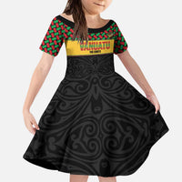 Vanuatu Football Custom Kid Short Sleeve Dress Go Chiefs Basket-weave Pattern LT14 KID Black - Polynesian Pride