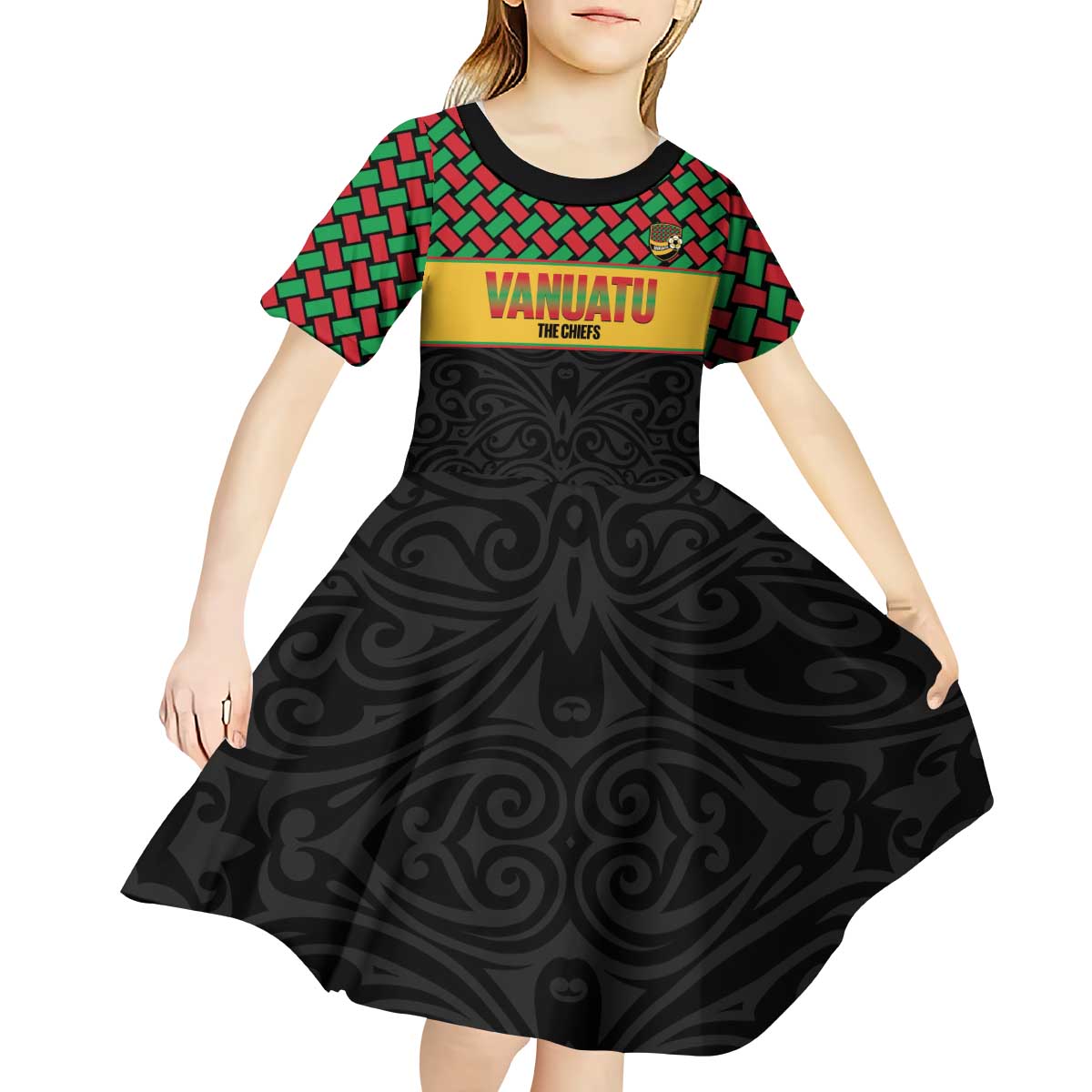 Vanuatu Football Custom Kid Short Sleeve Dress Go Chiefs Basket-weave Pattern LT14 - Polynesian Pride
