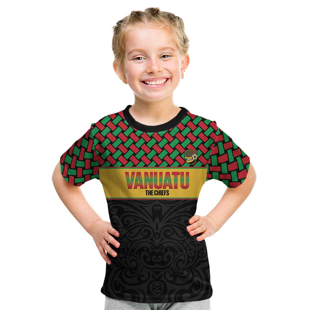 Vanuatu Football Custom Kid T Shirt Go Chiefs Basket-weave Pattern LT14 Black - Polynesian Pride