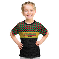 Vanuatu Football Custom Kid T Shirt Go Chiefs Basket-weave Pattern LT14 Black - Polynesian Pride