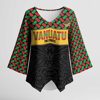 Vanuatu Football Custom Kimono Sleeve Blouse Go Chiefs Basket-weave Pattern LT14 Female Black - Polynesian Pride