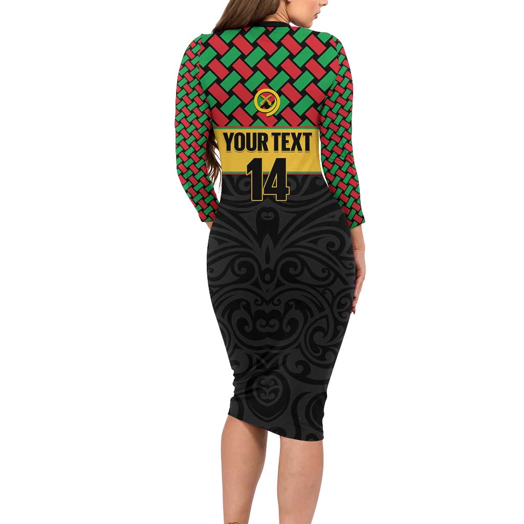 Vanuatu Football Custom Long Sleeve Bodycon Dress Go Chiefs Basket-weave Pattern LT14 - Polynesian Pride