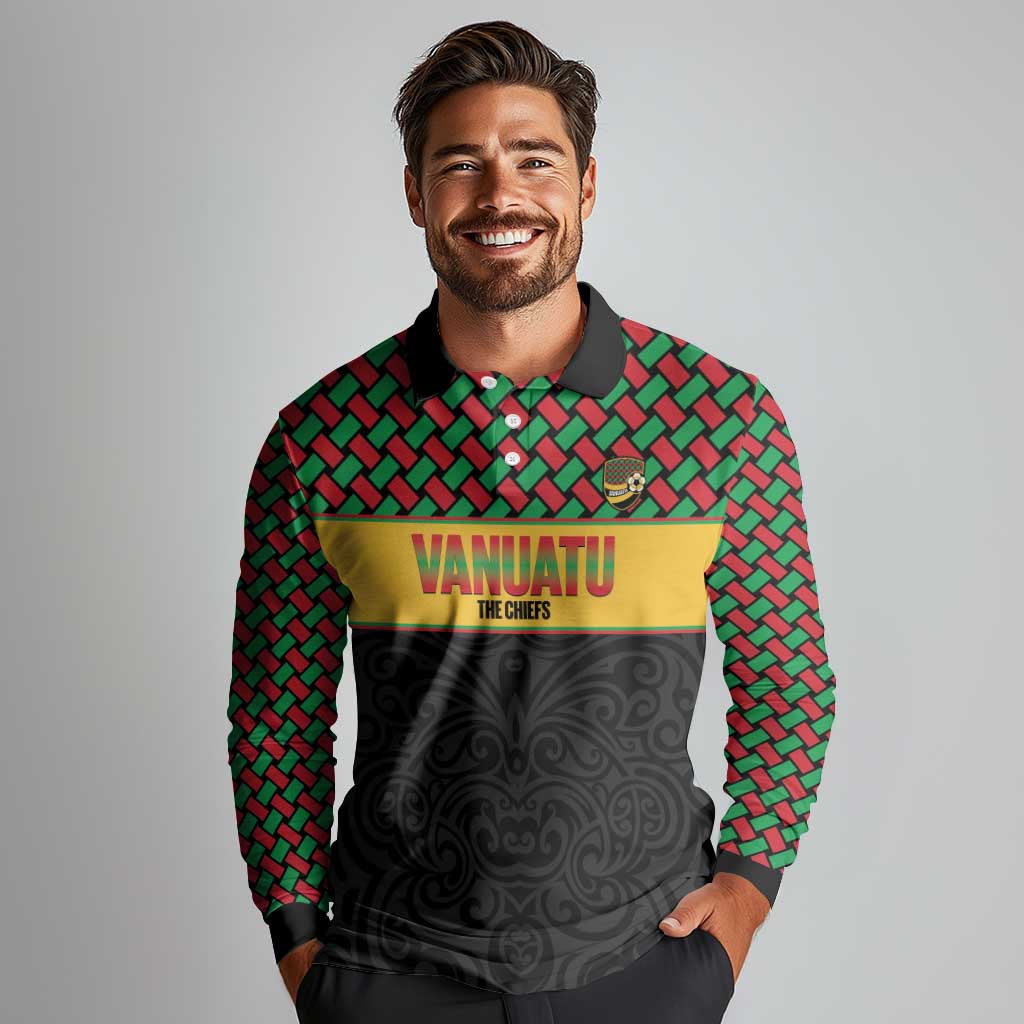Vanuatu Football Custom Long Sleeve Polo Shirt Go Chiefs Basket-weave Pattern LT14 - Polynesian Pride