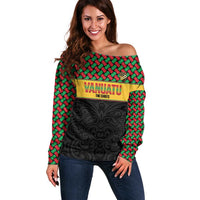 Vanuatu Football Custom Off Shoulder Sweater Go Chiefs Basket-weave Pattern LT14 Women Black - Polynesian Pride