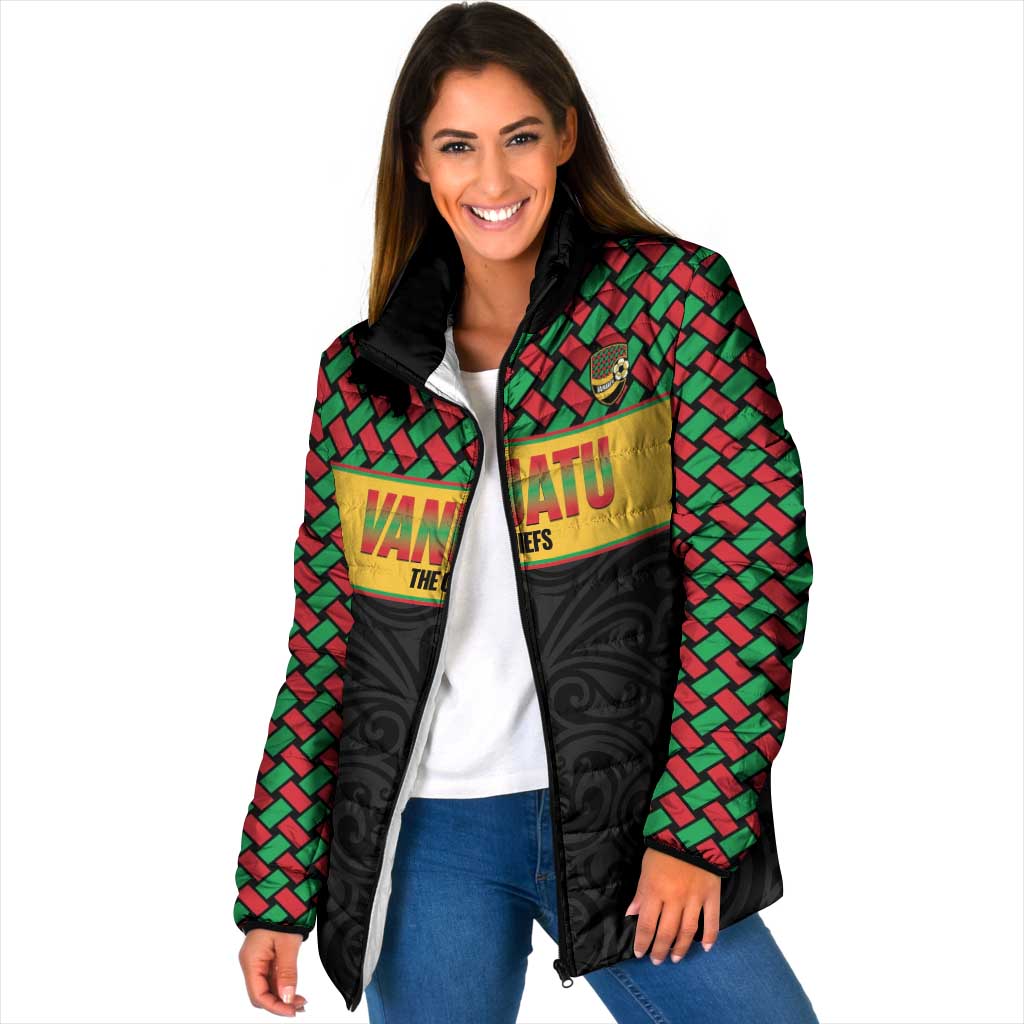 Vanuatu Football Custom Padded Jacket Go Chiefs Basket-weave Pattern LT14 Women Black - Polynesian Pride