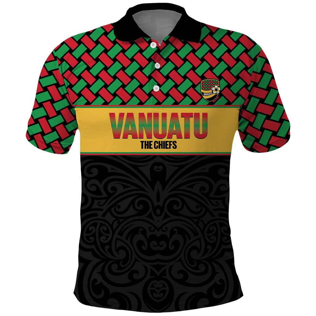 Vanuatu Football Custom Polo Shirt Go Chiefs Basket-weave Pattern LT14 Black - Polynesian Pride