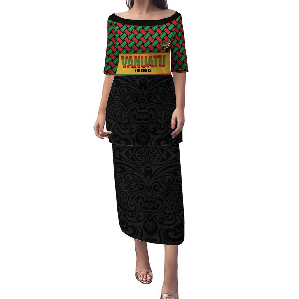 Vanuatu Football Custom Puletasi Go Chiefs Basket-weave Pattern LT14 Long Dress Black - Polynesian Pride