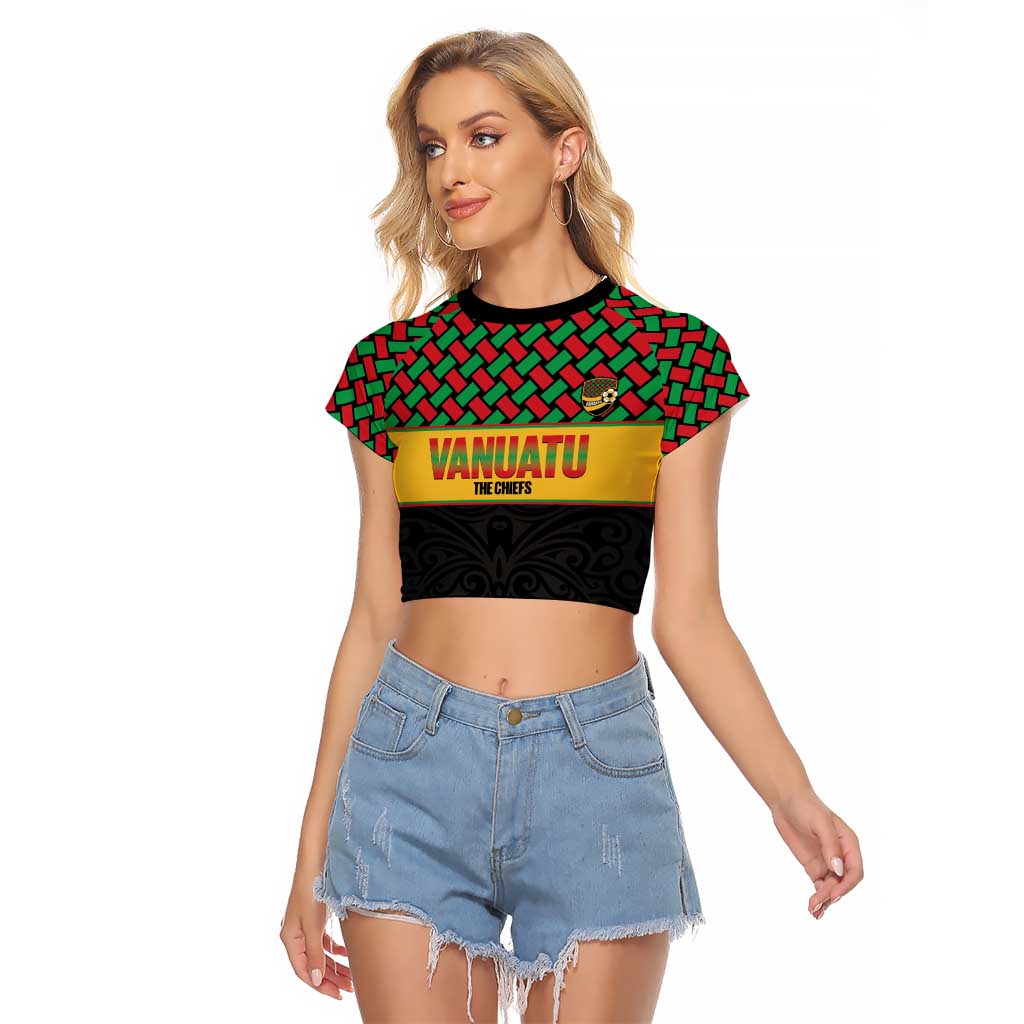 Vanuatu Football Custom Raglan Cropped T Shirt Go Chiefs Basket-weave Pattern LT14 Female Black - Polynesian Pride