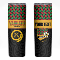 Vanuatu Football Custom Skinny Tumbler Go Chiefs Basket-weave Pattern LT14 Black - Polynesian Pride
