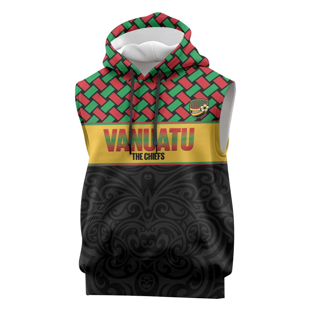 Vanuatu Football Custom Sleeveless Hoodie Go Chiefs Basket-weave Pattern LT14 Black - Polynesian Pride