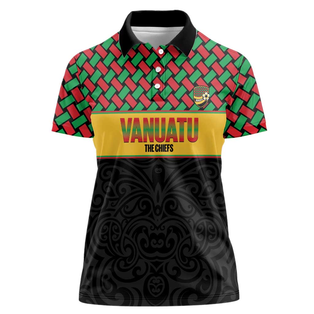 Vanuatu Football Custom Women Polo Shirt Go Chiefs Basket-weave Pattern LT14 Female Black - Polynesian Pride